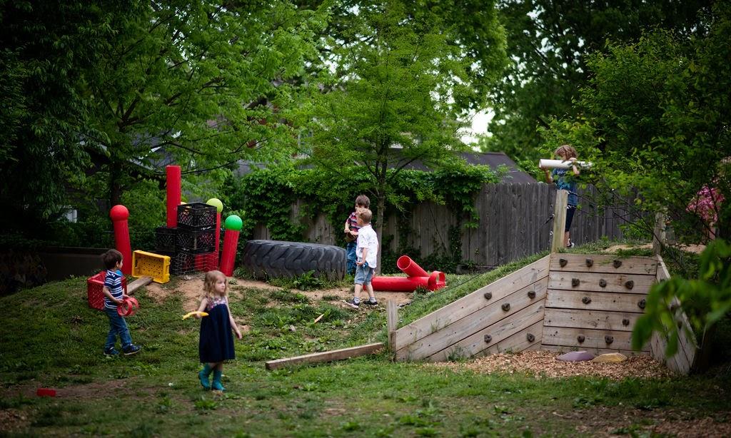 Children gathered in outdoor play area